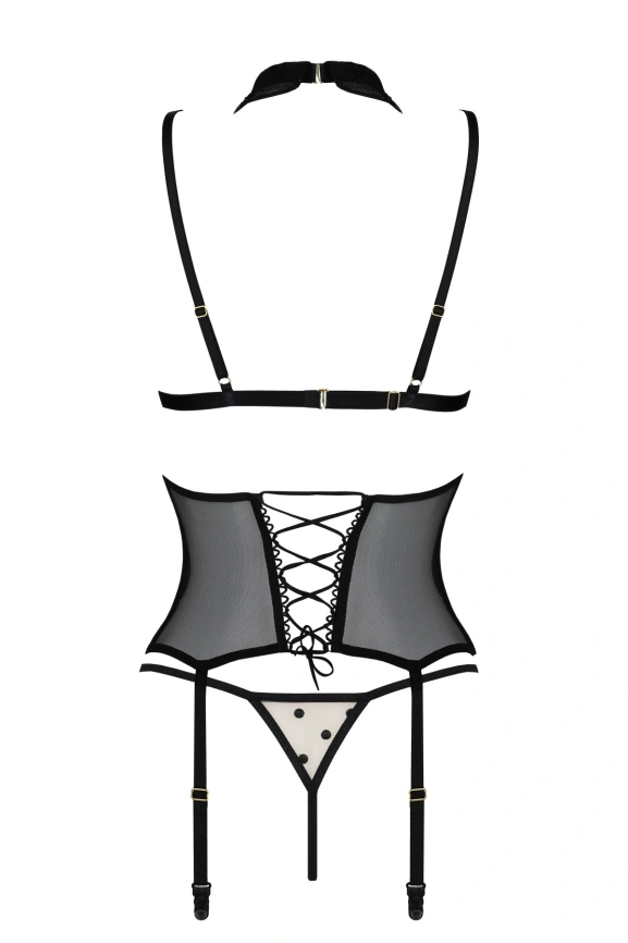 Корсет с открытой грудью Passion DOMINICA CORSET L/XL beige, пажи для чулок, стринги фото 4