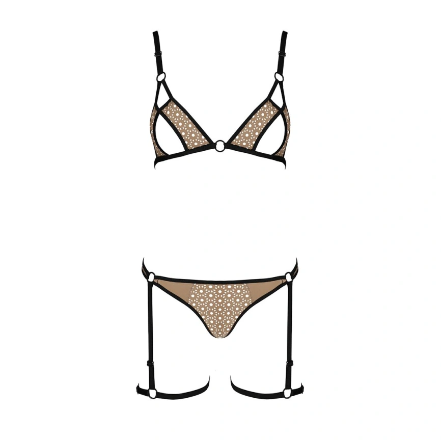 Эротический комплект нижнего белья Passion GABI SET XXL/XXXL beige, трусики с гартерами фото 10