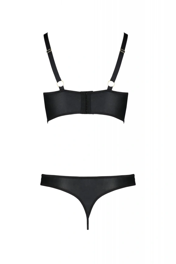 Комплект из экокожи Passion MALWIA BIKINI 6XL/7XL black, с люверсами и ремешками, бра, трусики фото 4