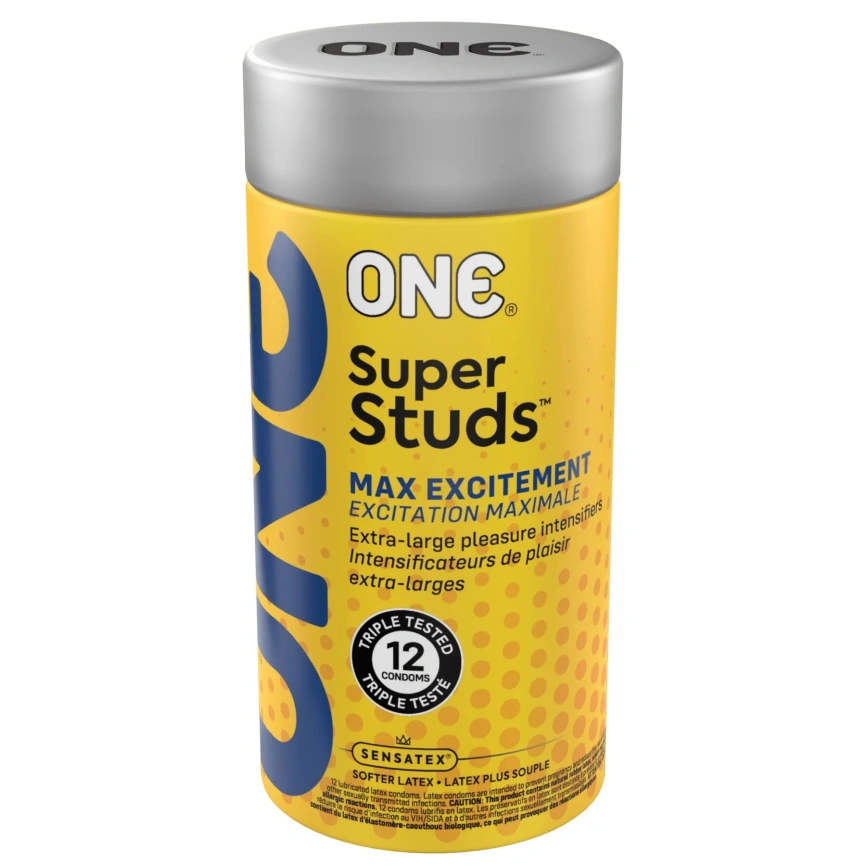 Презервативы ONE Super Studs, 12 шт, с точечным рельефом, со смазкой, подарочная упаковка-тубус фото 1