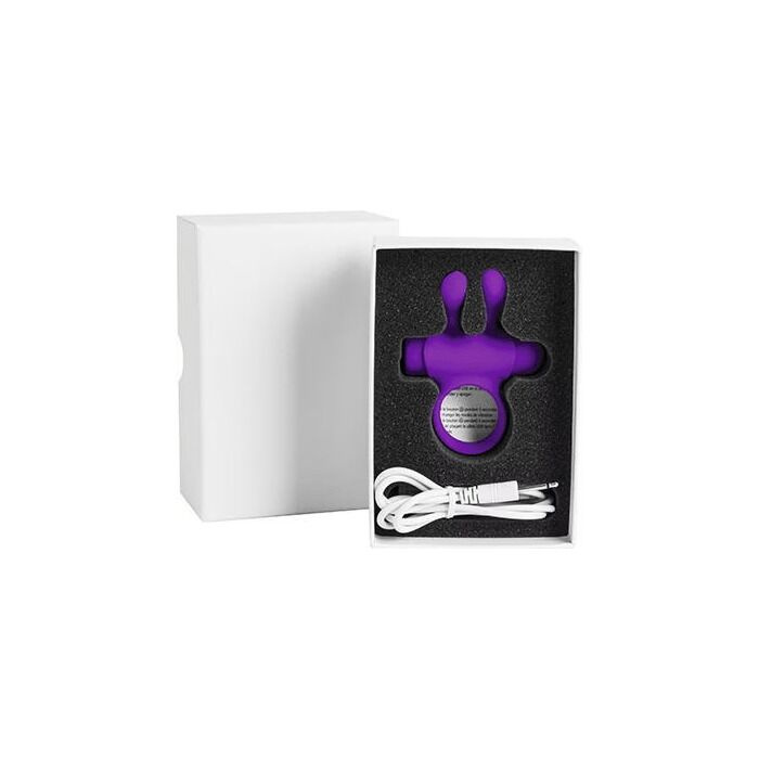 Ерекційне віброкільце S Pleasures Premium Rabbit Ring фіолетове, зі знімною віброкулею та вушками фото 3