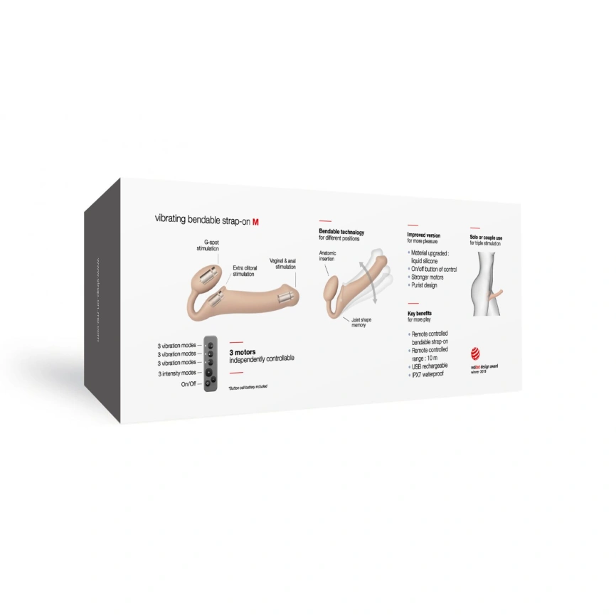 Безремневой страпон с вибрацией Strap-On-Me Vibrating Flesh M, диаметр 3,3см, пульт ДУ, регулируемый фото 14