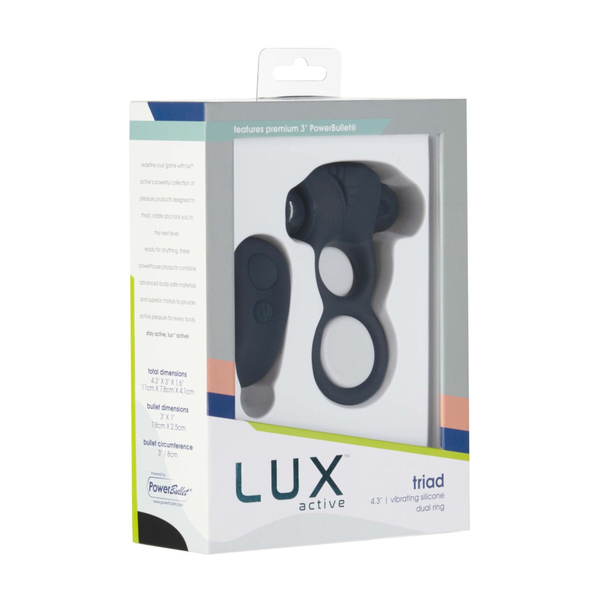 Подвійне ерекційне кільце з вібрацією Lux Active-Triad - Vibrating Dual Cock Ring, пульт ДК фото 9