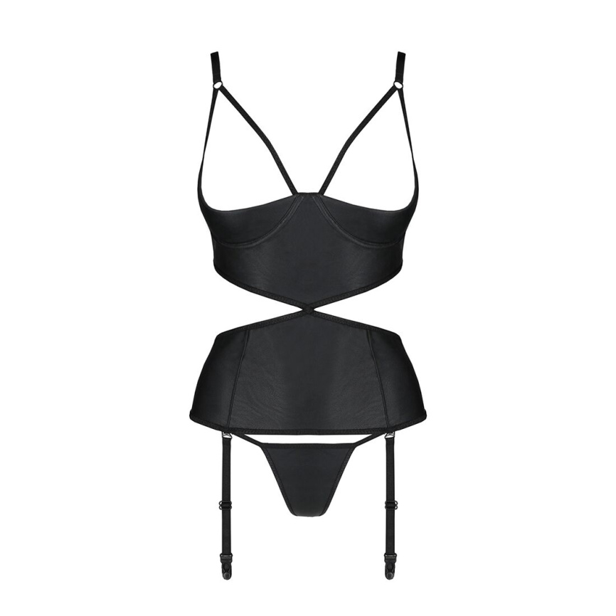 Корсет з відкритими грудьми Passion JANNIES CORSET S/M black, стрінги в наборі фото 10