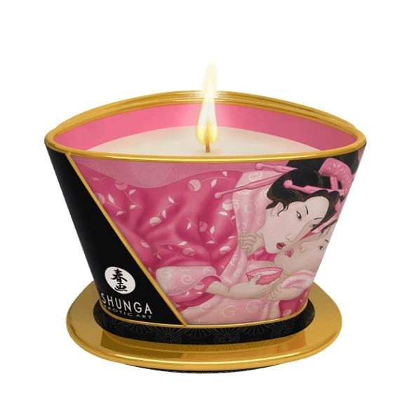 Массажная свеча Shunga Massage Candle – Rose Petals (170 мл) с афродизиаками фото 1