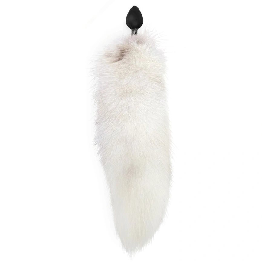 Силиконовая анальная пробка с хвостом из натурального меха Art of Sex size M White fox фото 2