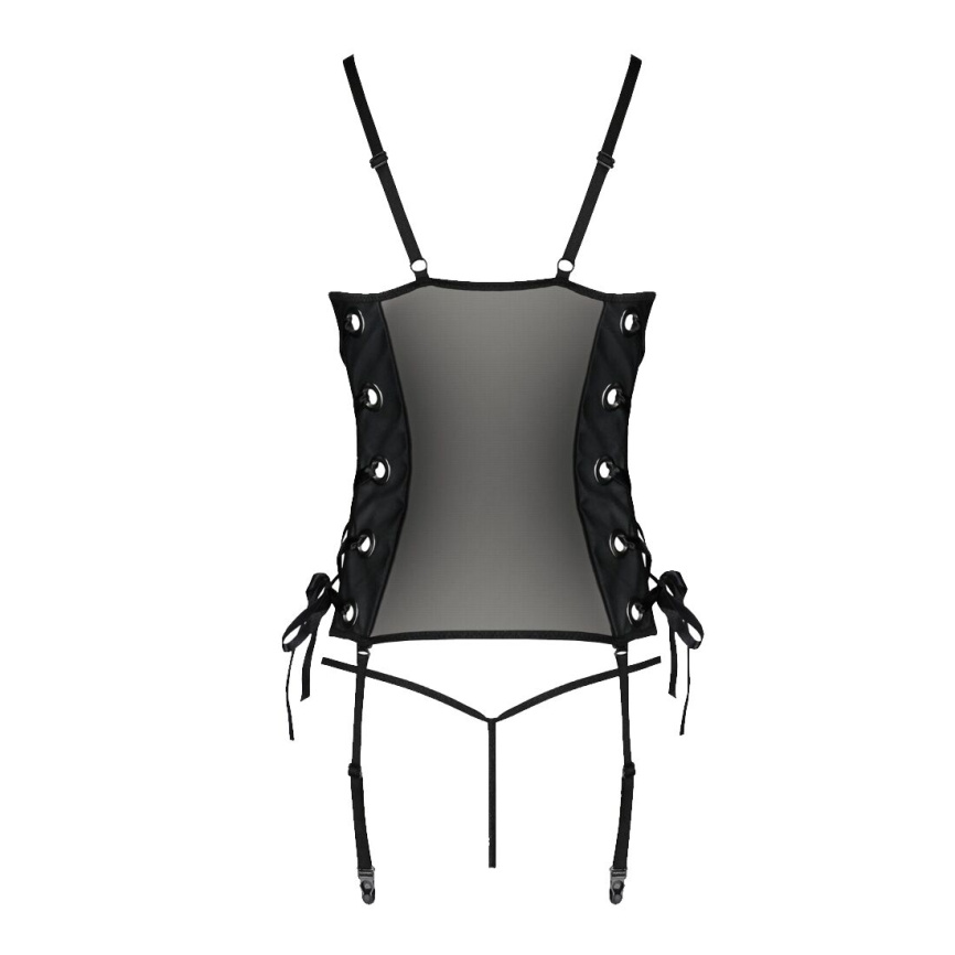 Сітчастий корсет з екошкіри Passion MALWIA CORSET 6XL/7XL black, з люверсами та знімними пажами фото 8
