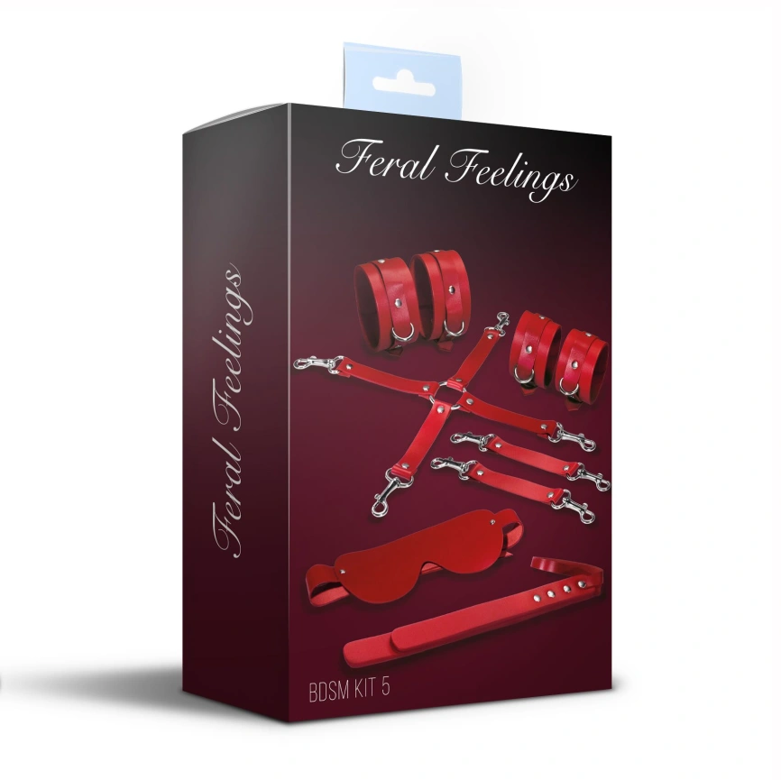Набор Feral Feelings BDSM Kit 5 Red, наручники, поножи, крестовина, маска, паддл фото 2