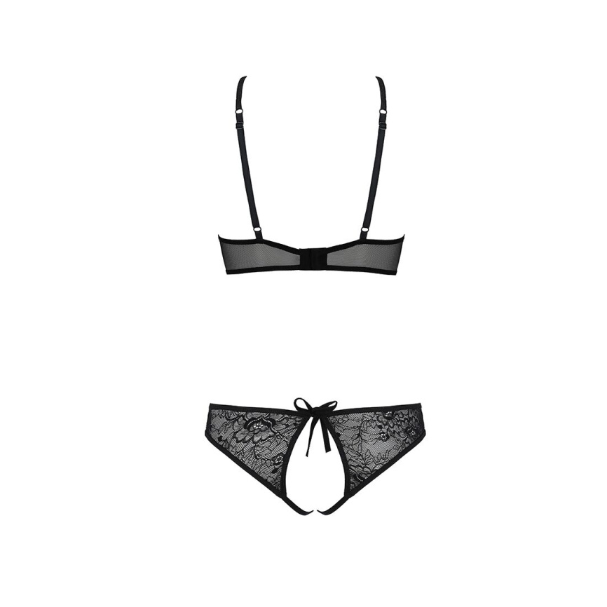 Комплект: бра, трусики з ажурним декором та відкритим кроком Passion URSULA SET L/XL, black фото 4