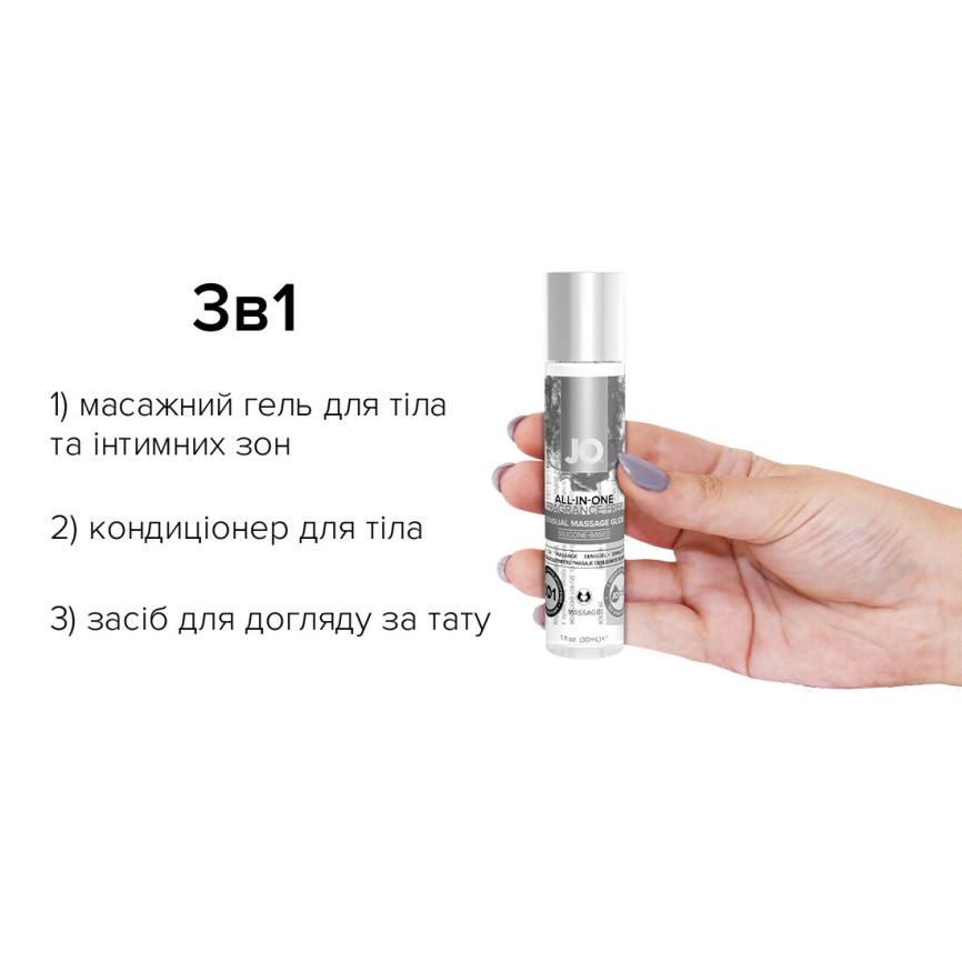 Гель для масажу на силіконовій основі JO ALL-IN-ONE MASSAGE GLIDE - FRAGANCE FREE (30 мл) фото 2