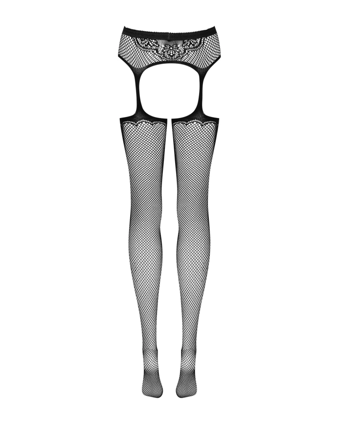 Сетчатые чулки-стокинги с узором на ягодицах Obsessive Garter stockings S232 S/M/L, черные, имитация фото 6