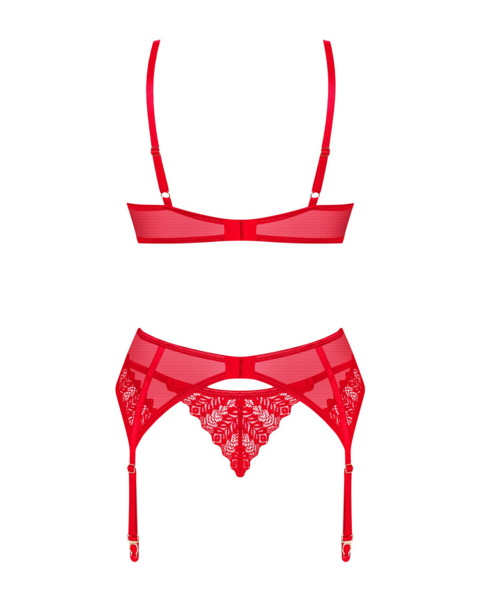 Комплект Obsessive Ingridia 3-pcs set XS/S, червоний, бюстгальтер, стрінги, пояс фото 4