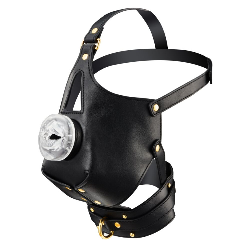 Маска-збруя для мінету з повідцем LOCKINK SEVANDA Blowjob Head Muzzle with Leash, чорна фото 2