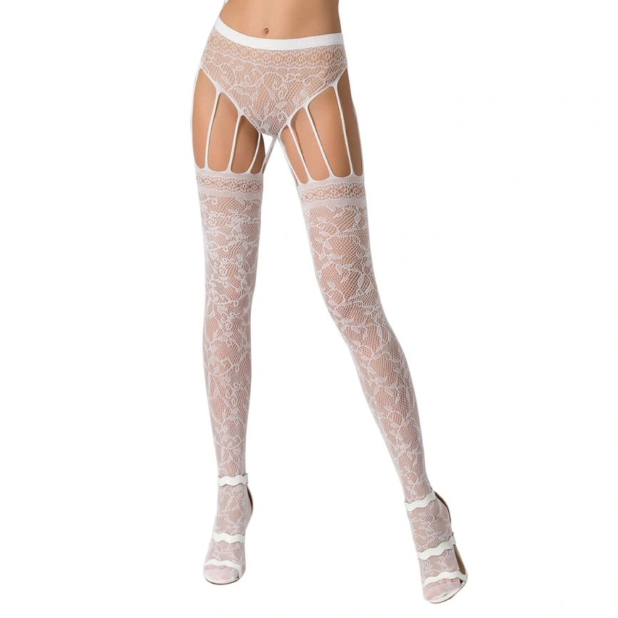 Эротические колготки-бодистокинг Passion S003 white, имитация кружевных чулок и трусиков фото 6