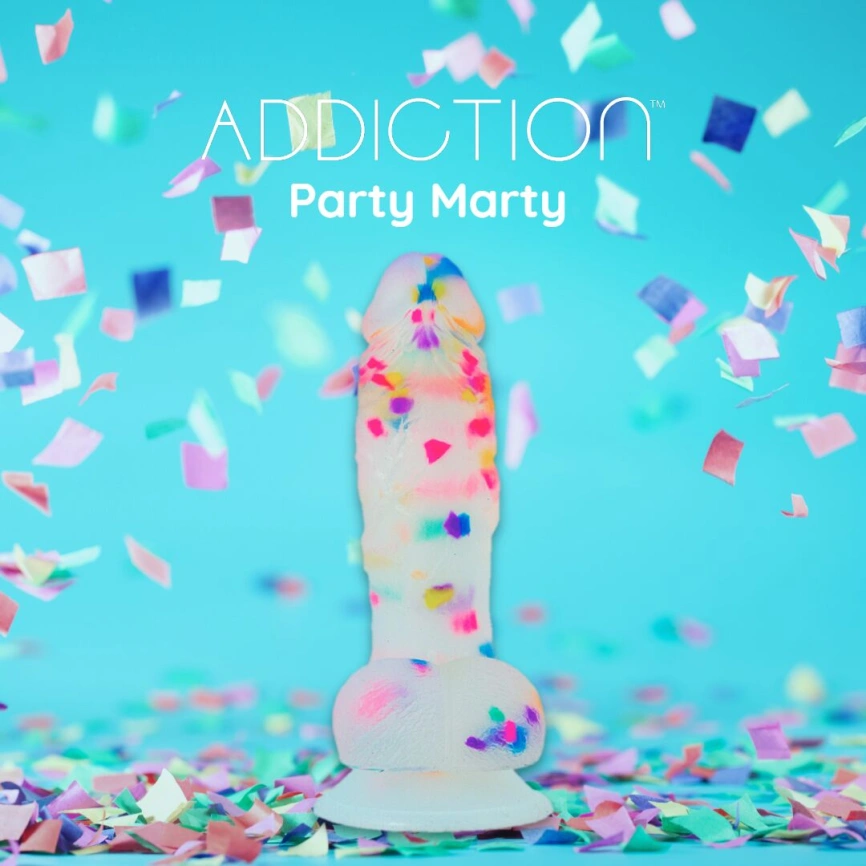 Фаллоимитатор с конфетти ADDICTION - PARTY MARTY 7.5″ - FROST & CONFETTI, 19 см, силикон фото 4