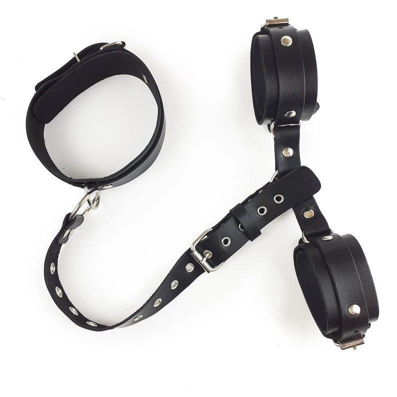 Фиксаторы для шеи и рук Art of Sex - Bondage Set из натуральной кожи, цвет черный фото 3