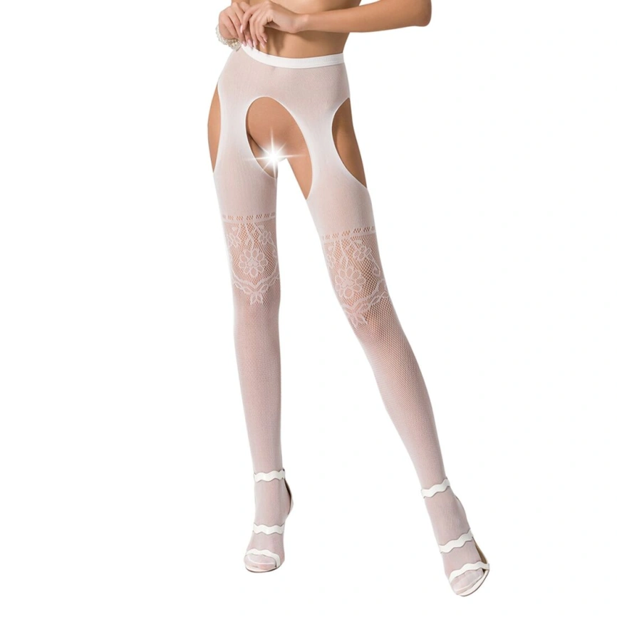 Колготки-бодистокинги с открытым доступом Passion S017 One Size, White, имитация чулок и пояса фото 6