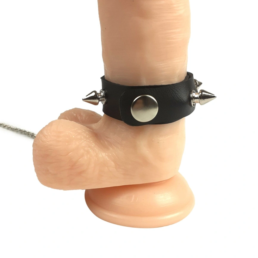 Кольцо для пениса Penis Ring с шипами и поводком, натуральная кожа фото 3