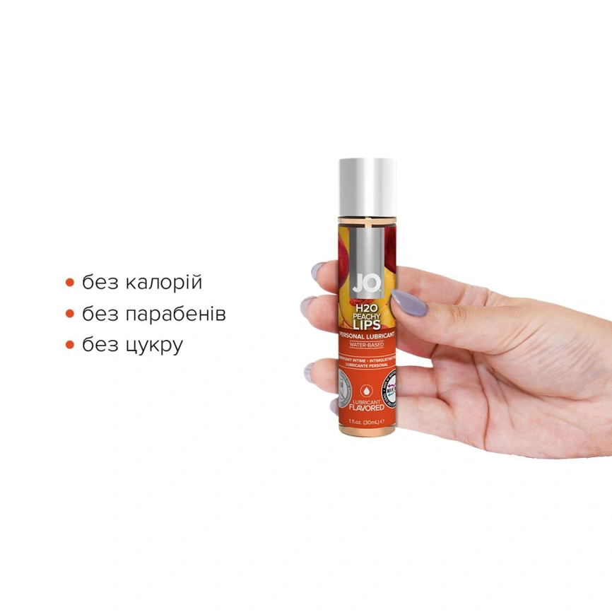 Смазка на водной основе JO H2O — Peachy Lips (30 мл) без сахара, растительный глицерин фото 2