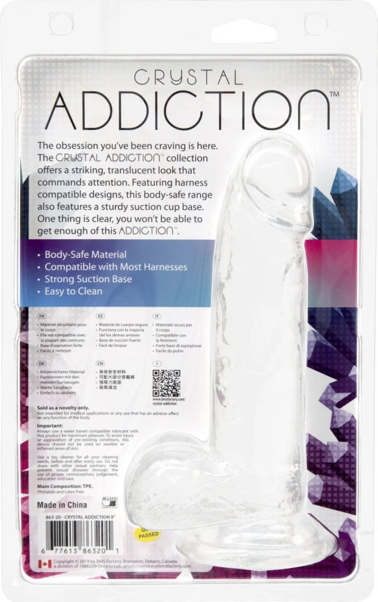 Прозрачный фаллоимитатор на присоске ADDICTION — Clear Dildo with Balls 8″, вибропуля в подарок фото 7