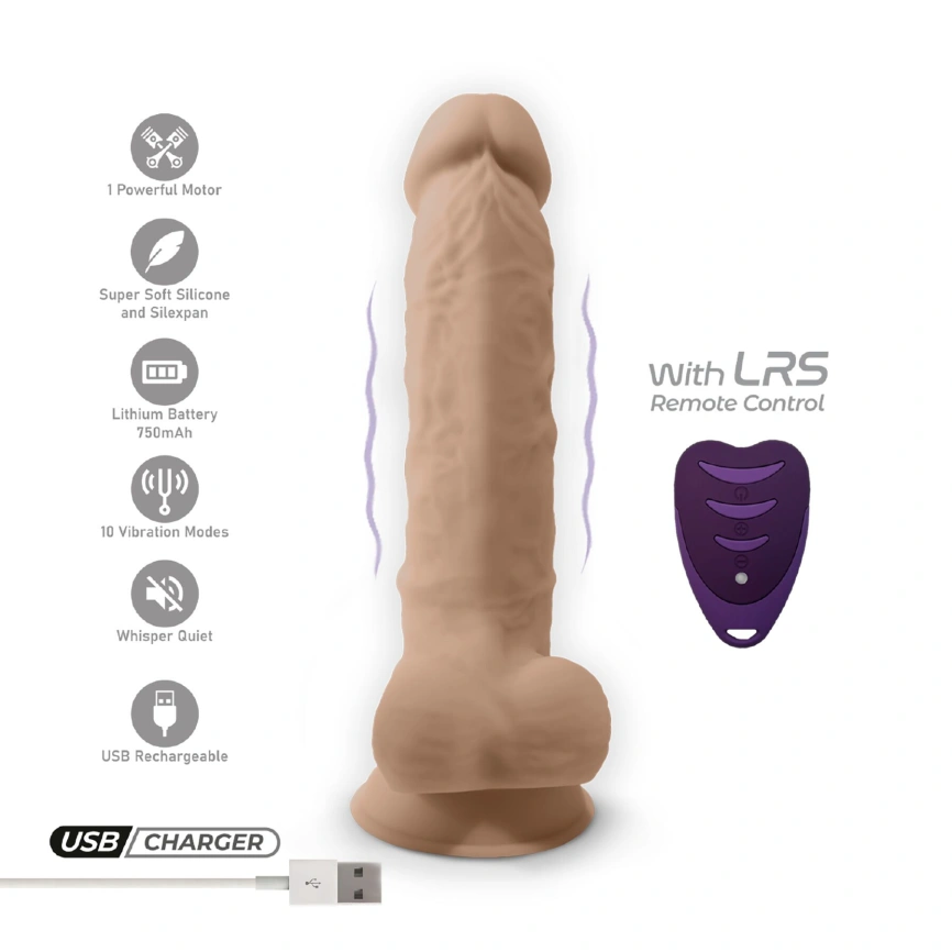 Фаллоимитатор с вибрацией SilexD Vetus Vibro Flesh (MODEL 1 size 8in) + LRS, двухслойный, диам.4,2см фото 11