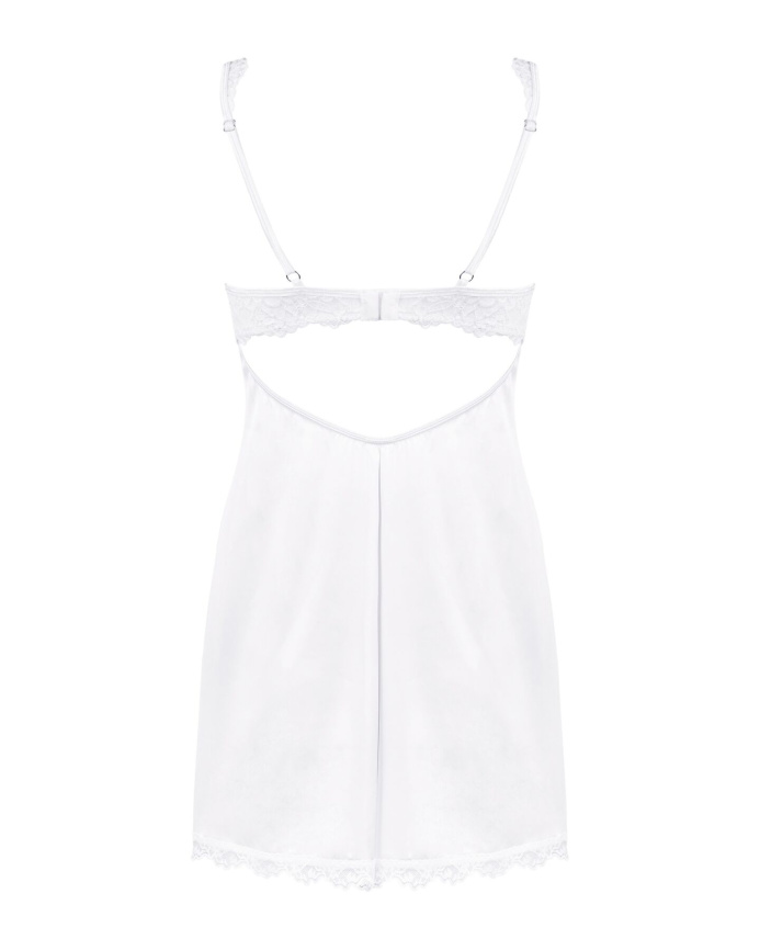 Сорочка Obsessive Amor Blanco underwire chemise & thong, S/M, біла, мереживний ліф, стрінги в наборі фото 4
