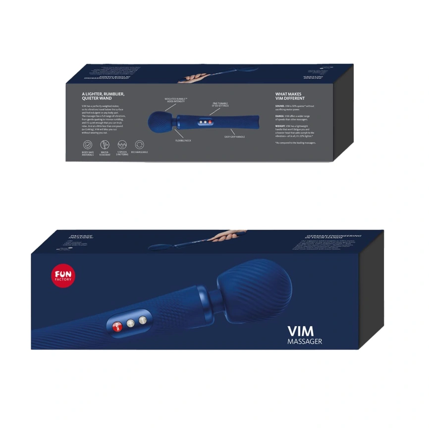 Вибромассажер Fun Factory VIM Vibrating Wand midnight blue, супермощный и легкий, до 6 часов работы фото 9