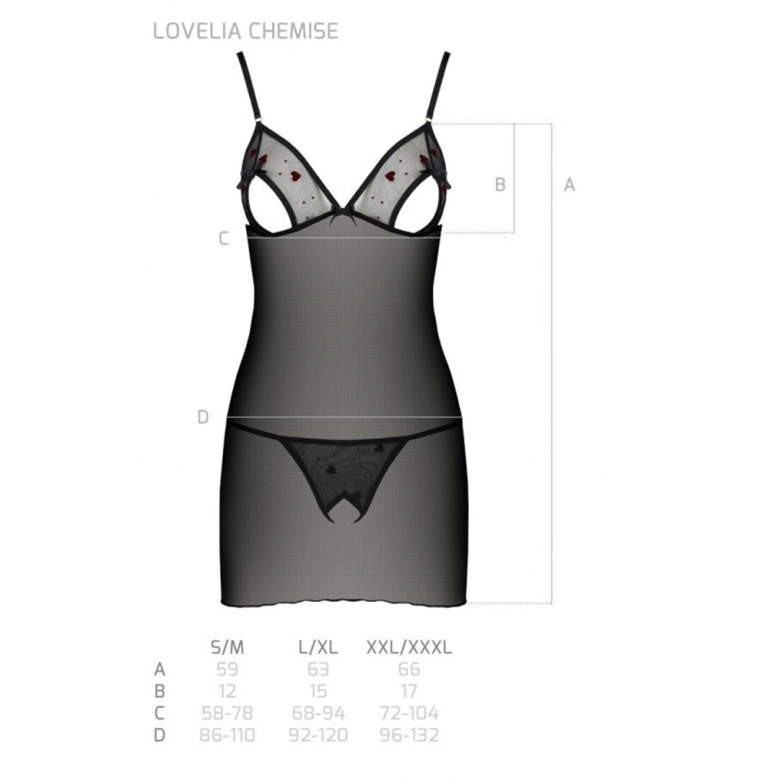 Сорочка с вырезами на груди, стринги Passion LOVELIA CHEMISE XXL/XXXL, black фото 14