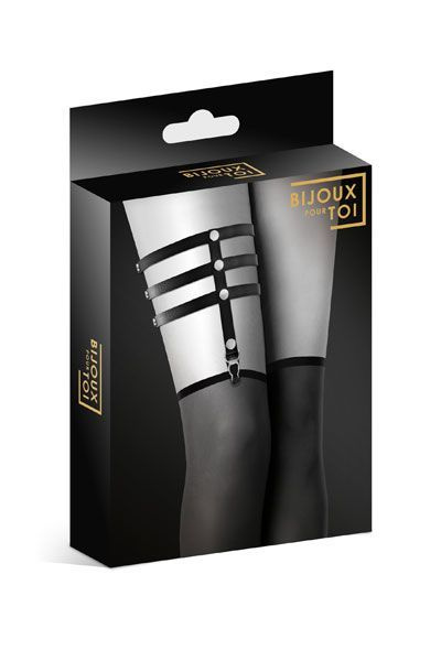 Гартер на ногу Bijoux Pour Toi - 3 THONGS Black, сексуальна підв'язка, екошкіра фото 3