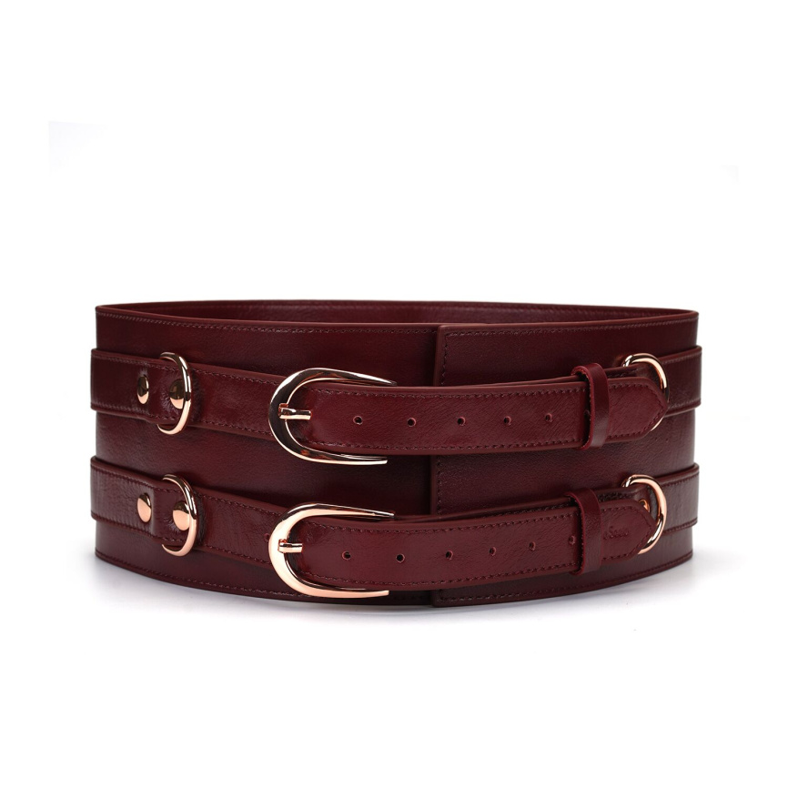 Шкіряний пояс для бондажу Liebe Seele Wine Red Waist Cuff, M Size фото 1