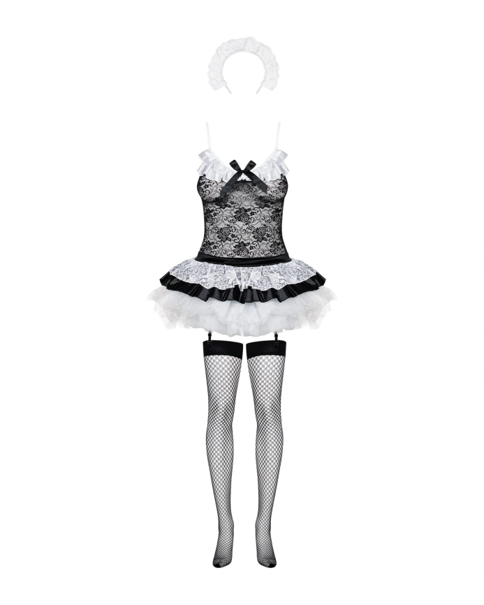 Эротический костюм горничной с юбкой Obsessive Housemaid 5 pcs costume L/XL, черно-белый, топ с подв фото 5