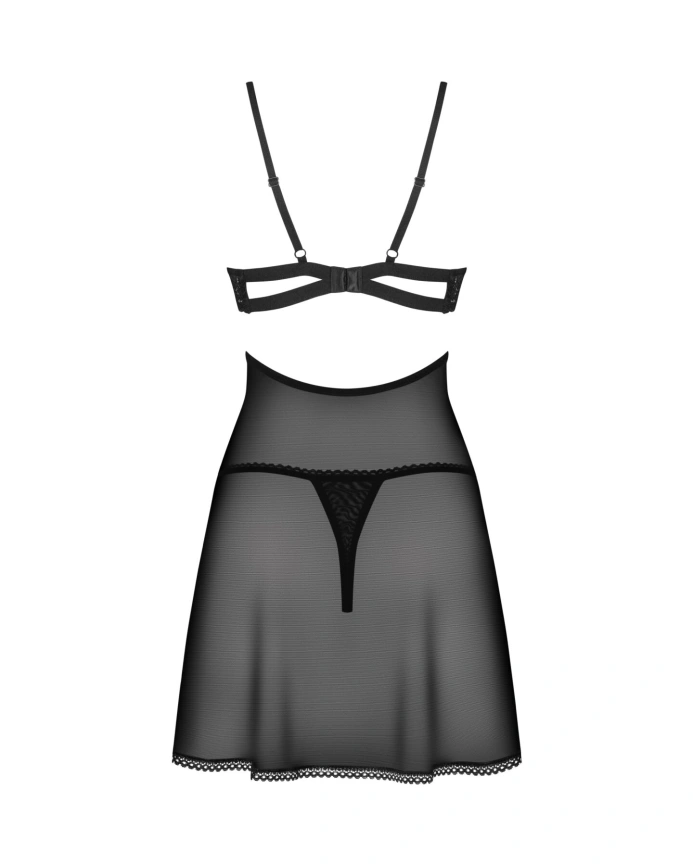 Бэби-долл Obsessive Nutris babydoll & thong, XL/2XL, имитация лифа и юбочки, стринги в комплекте фото 4