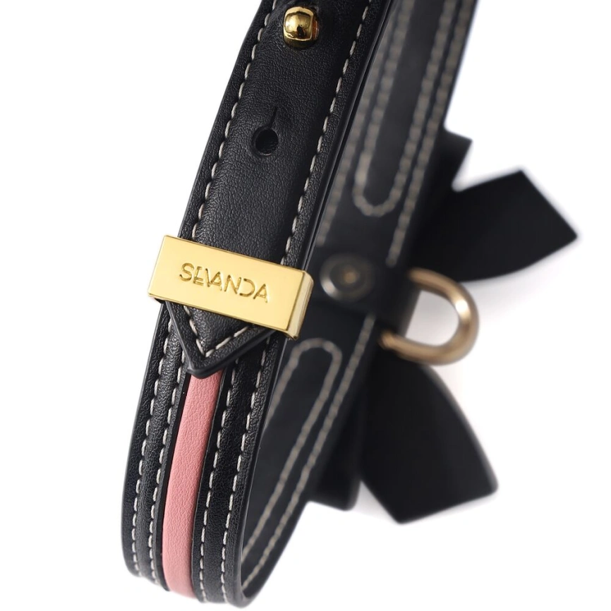 Ошейник с поводком LOCKINK SEVANDA Love Heart Butterfly Leather Collar Set, черно-розовый, с бантом фото 5