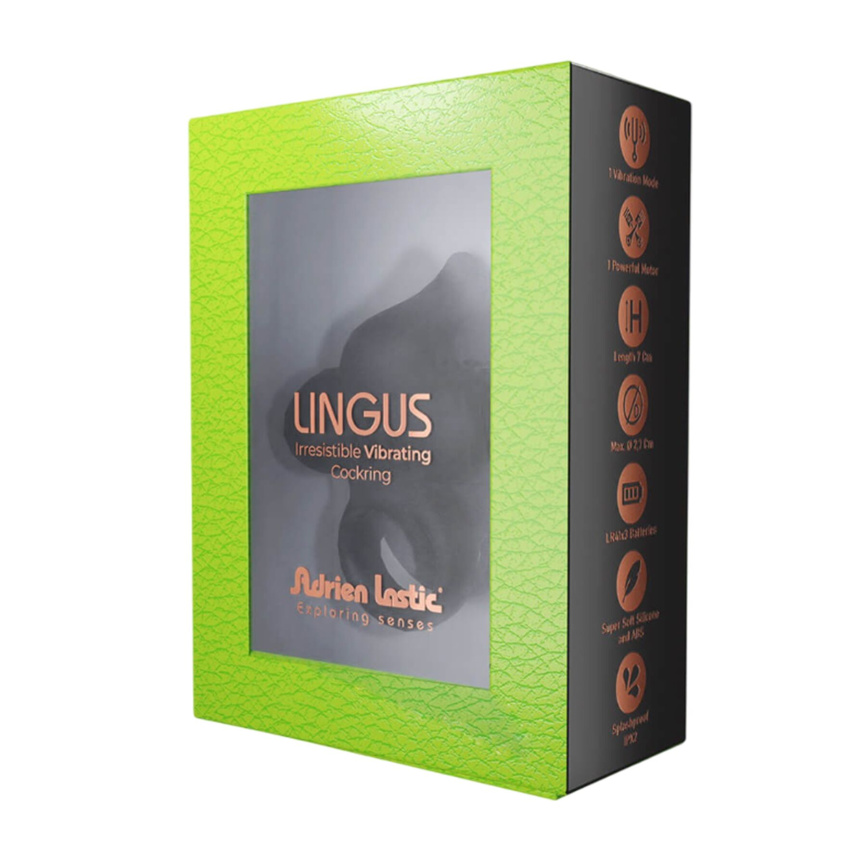 Ерекційне віброкільце Adrien Lastic Lingus Black з язичком і щіточкою для стимуляції клітора фото 6