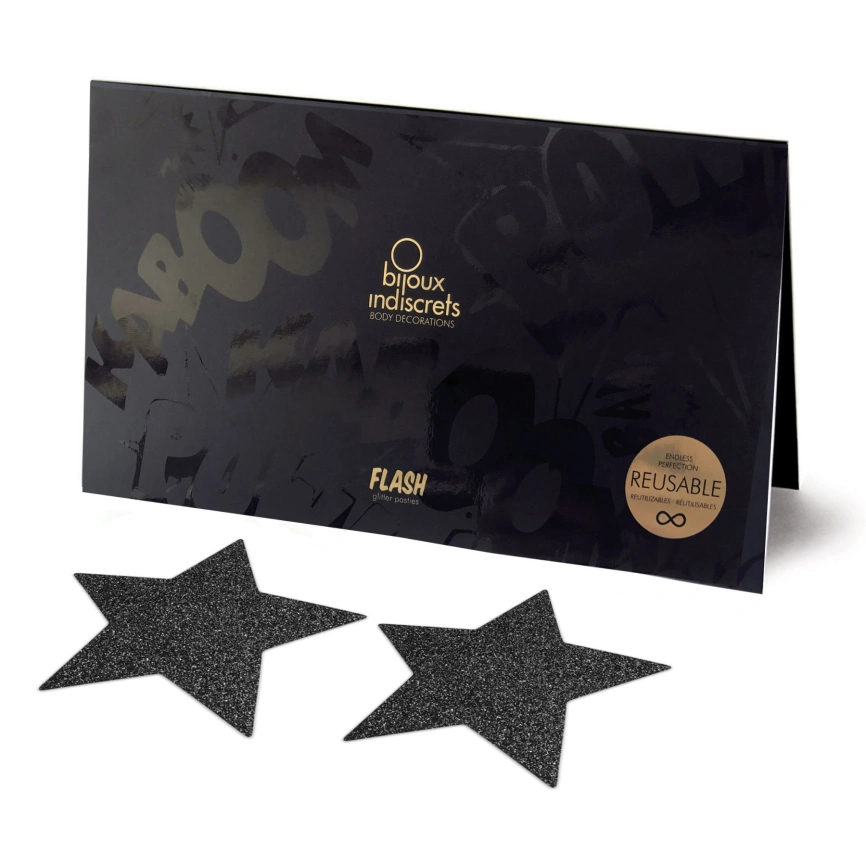 Пэстис - стикини Bijoux Indiscrets - Flash Star Black, наклейки на соски фото 1