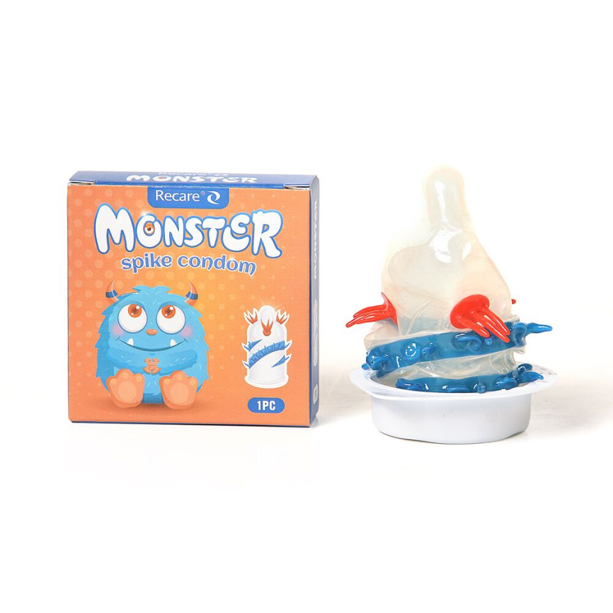 Насадка на член Recare Blue Monster Spike Condom (презерватив з вусиками та спіраллю шипів) фото 1