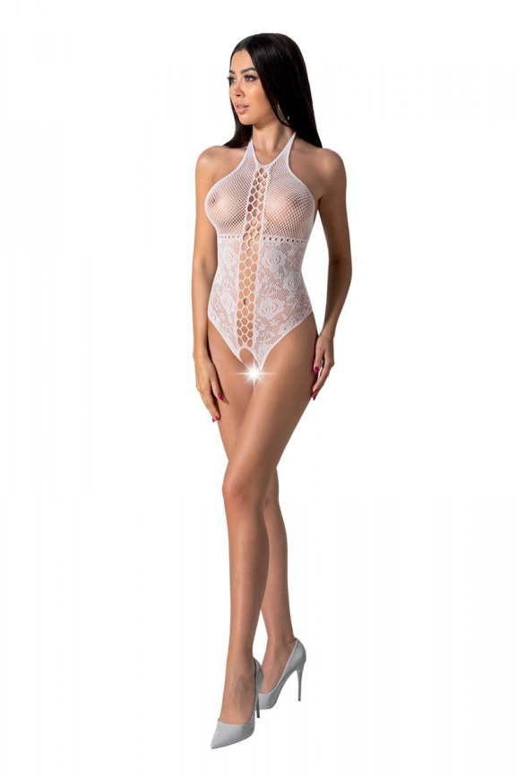 Бодістокінг з імітацією корсетної шнурівки Passion BS094 One Size, white, квітковий візерунок, з дос фото 1