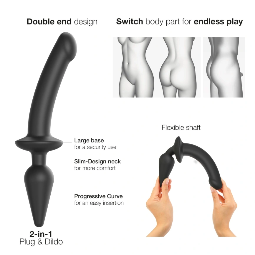 Анальная пробка с дилдо 2в1 Strap-On-Me SWITCH PLUG-IN DILDO Black S, диаметр 3,3/2,9 см фото 2