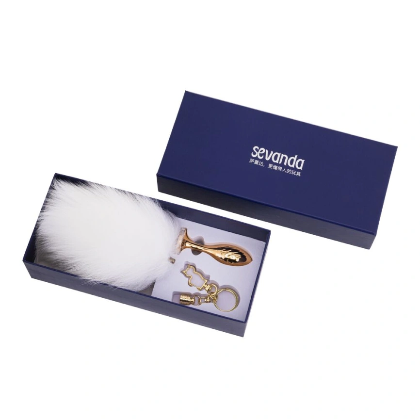 Металлическая анальная пробка — кроличий хвост LOCKINK SEVANDA White Bunny-Tail Anal Pear-shape Plug фото 7