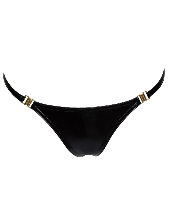 Трусики з мокрим ефектом Noir Handmade P008 Powerwetlook panty with gold clasp, S, на застібках фото 4