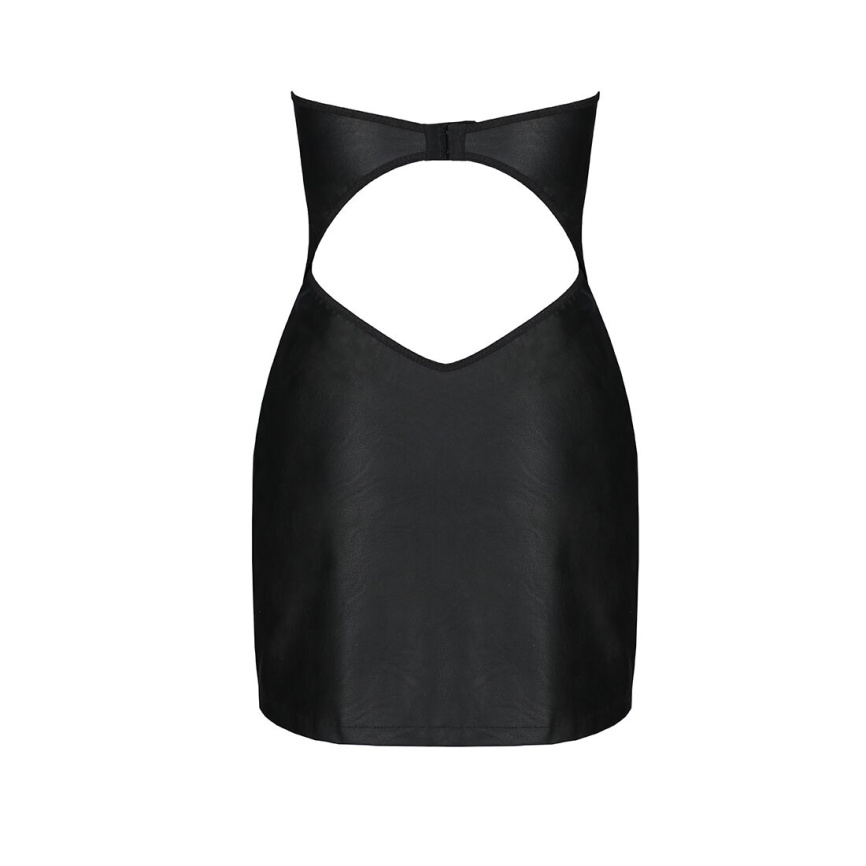 Мінісукня з екошкіри Passion CELINE CHEMISE XXL/XXXL, black, шнурівка, трусики в комплекті фото 6