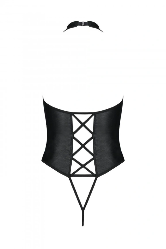 Боди из эко-кожи с имитацией шнуровки и открытым доступом Passion NANCY BODY S/M, black фото 6