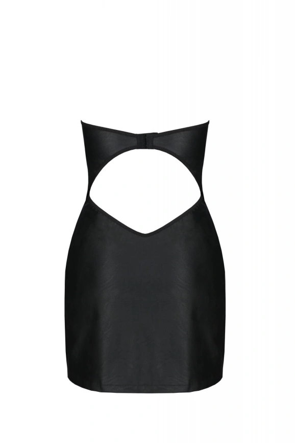 Мини-платье из экокожи Passion CELINE CHEMISE 6XL/7XL, black, шнуровка, трусики в комплекте фото 4