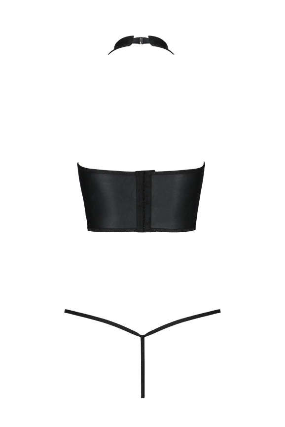 Комплект білизни з відкритими грудьми Passion GENEVIA SET WITH OPEN BRA L/XL black, корсет, стрінги фото 4