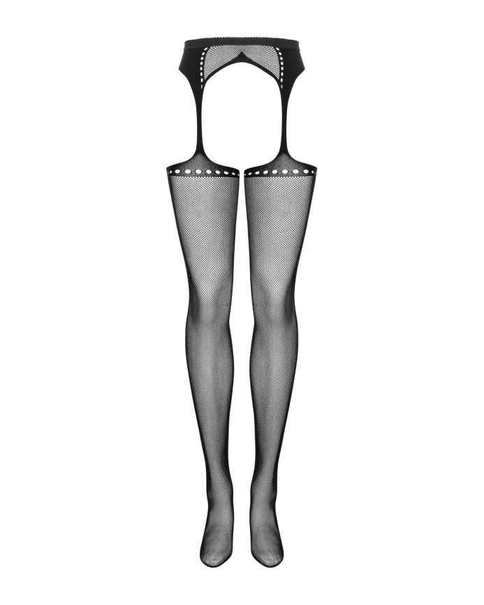 Сетчатые чулки-стокинги со стрелкой Obsessive Garter stockings S314 S/M/L, черные, имитация гартеров фото 5