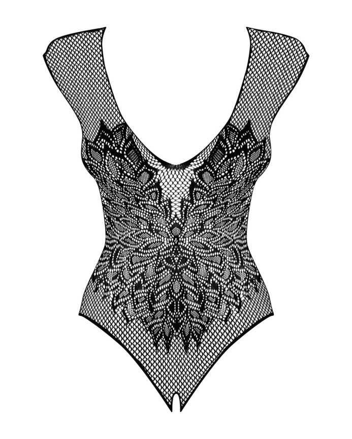 Бодістокінг із великої сітки з мереживом Obsessive B112 teddy S/M/L, чорний, з доступом фото 4