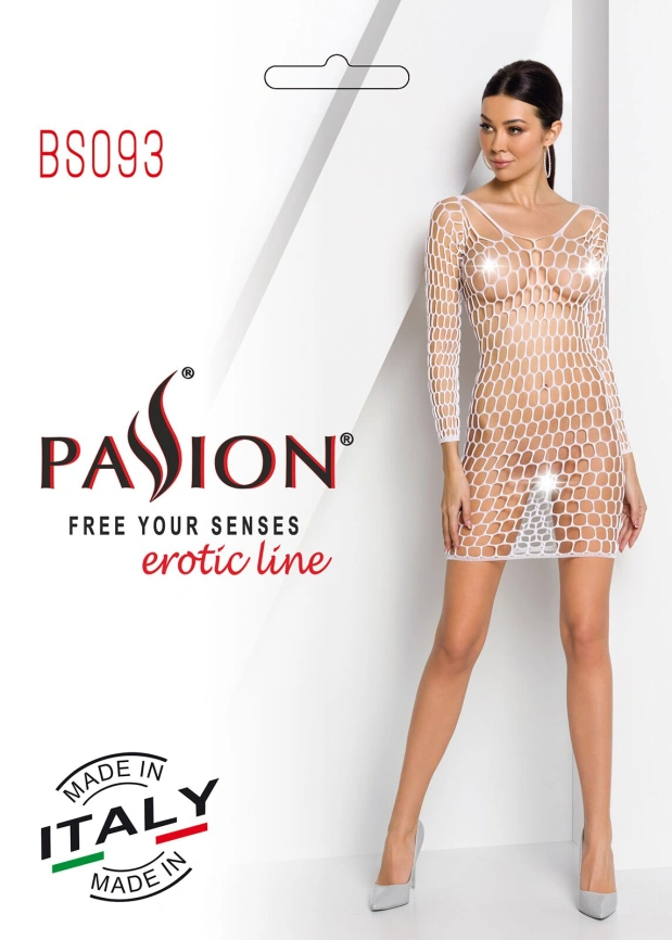 Бодистокинг-платье с глубоким воротом Passion BS093 white, длинные рукава фото 8
