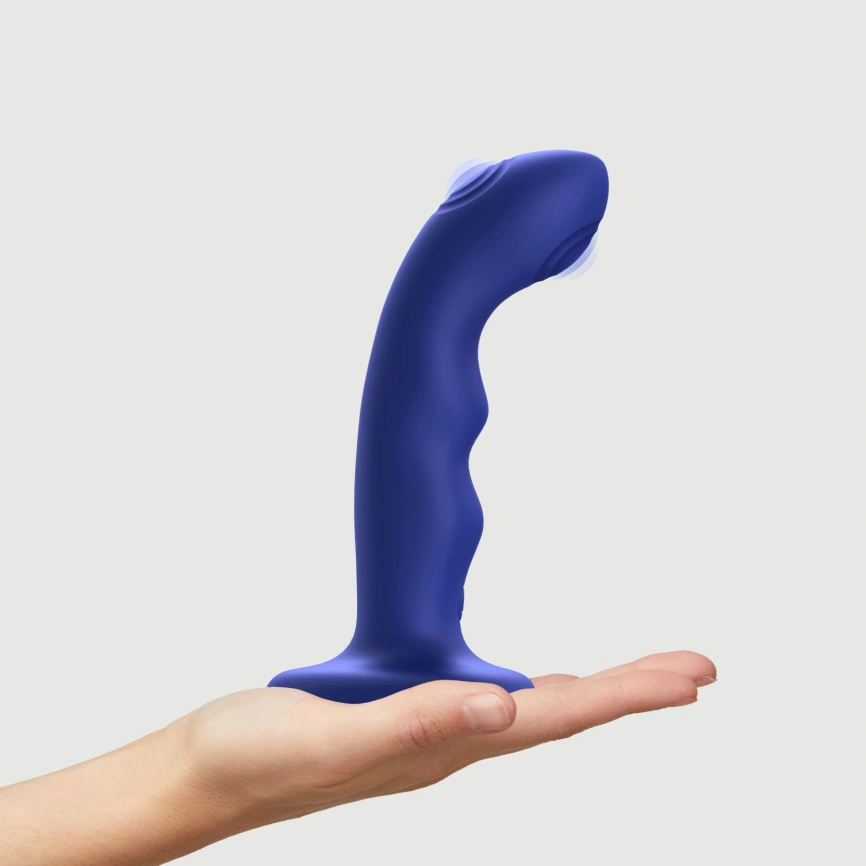 Насадка для страпона с двойной точечной пульсацией Strap-On-Me TAPPING DILDO WAVE – NIGHT BLUE, М фото 4