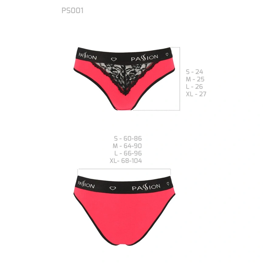 Трусики с широкой резинкой и кружевом Passion PS001 PANTIES S, red-black фото 10