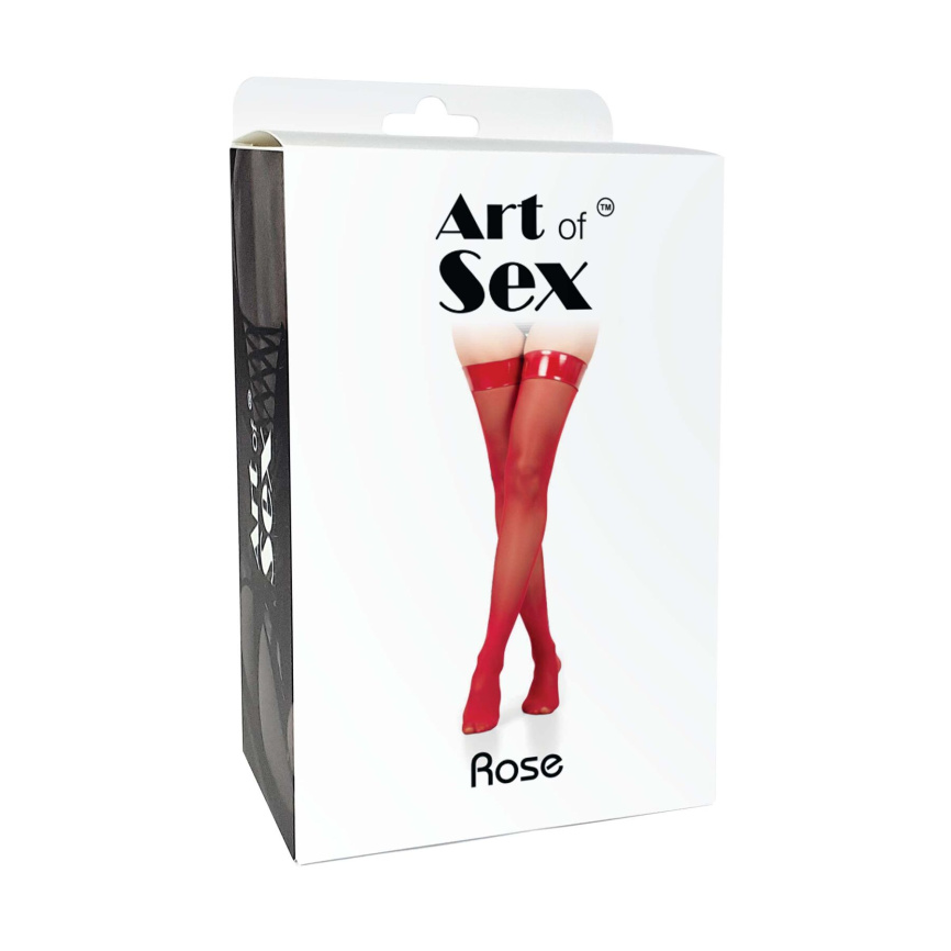 Панчохи в дрібну сітку з лакованою коронкою Art of Sex - Rose, колір чорний, розмір S  фото 3